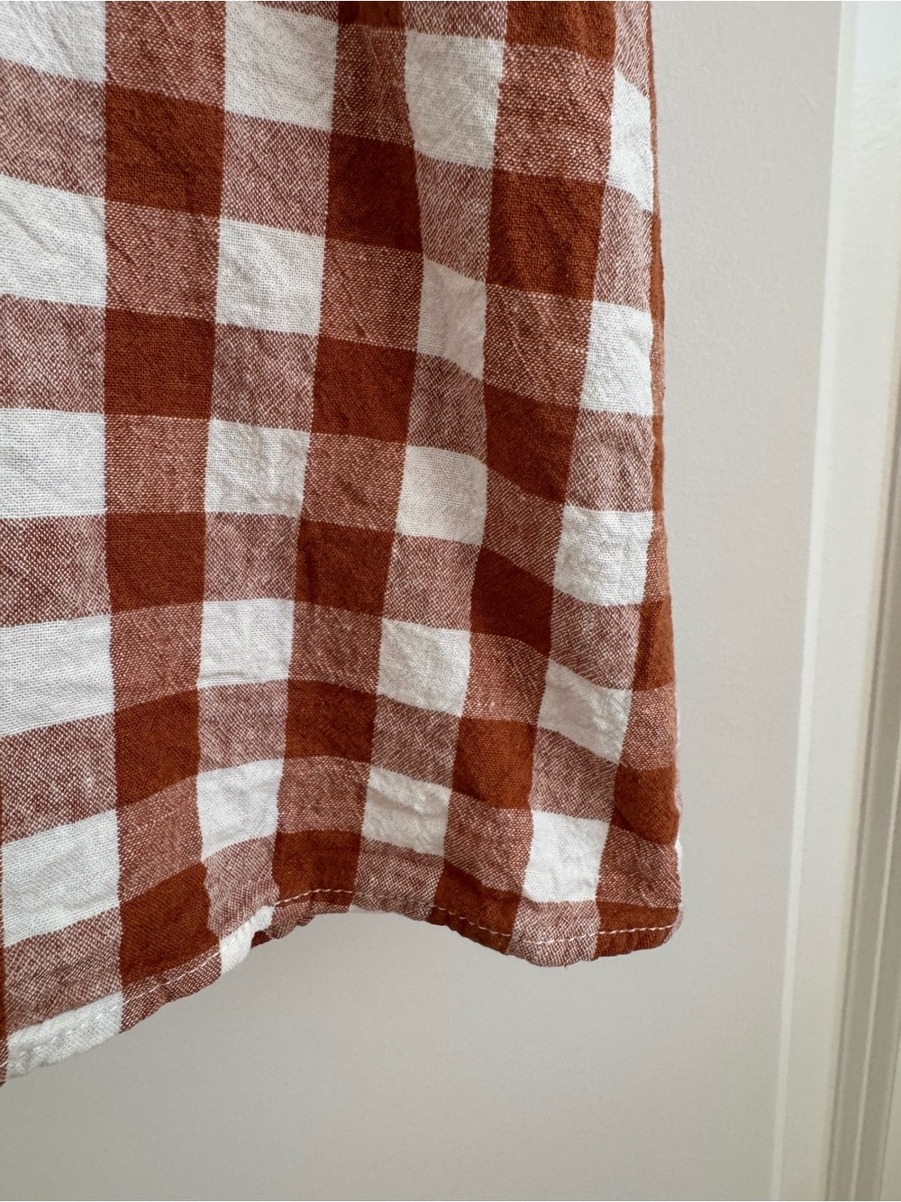Brown/Rust & White Gingham Midi Dress Cottagcore linen Picnic summer - Picture 8 of 12